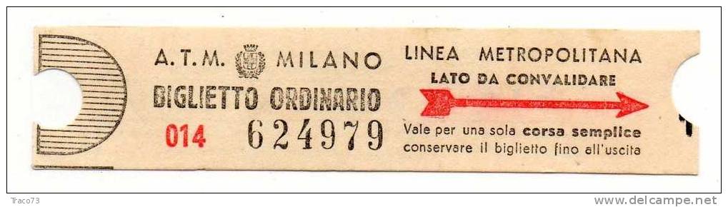 MILANO  - BIGLIETTO DELLA METROPOLITANA - ORDINARIO - Europa