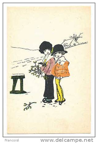 Deux Enfants Dans La Neige, Collage De Timbres (1922?) - Andere & Zonder Classificatie