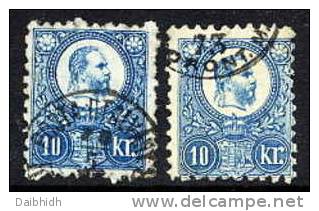 HUNGARY 1871 10 Kr. Engraved,  Two Shades Used, .  Michel 11 - Gebruikt