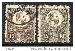 HUNGARY 1871 15 Kr. Engraved,  Two Shades Used, .  Michel 12a, 12b - Oblitérés