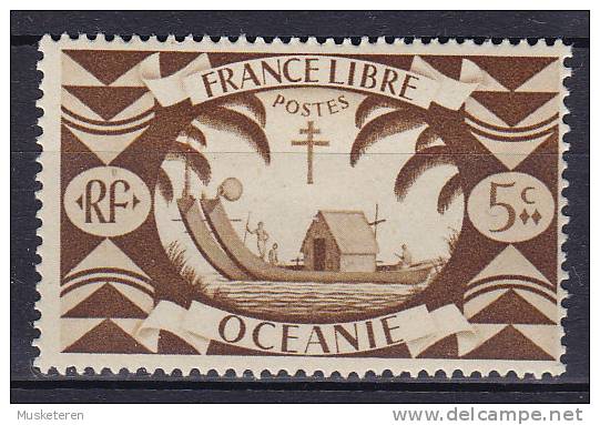 French Oceania 1942 Mi. 167    5 C France Libre Polynesische Hausboot Lothringer Kreuz MH* - Other & Unclassified