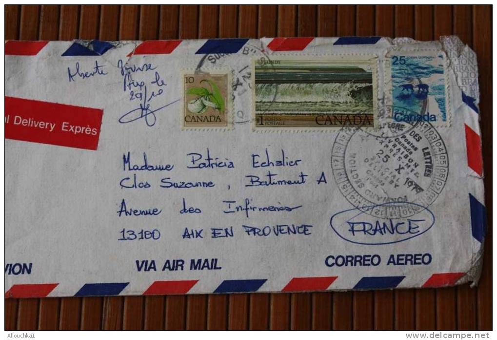 SPECIAL DELIVRY EXPRESS + CACHET  D >CANADA   > AIX EN PROVENCE 1  POR AVION >  BY AIR MAIL  CORREO AERO  LETTRE COVER - Covers & Documents