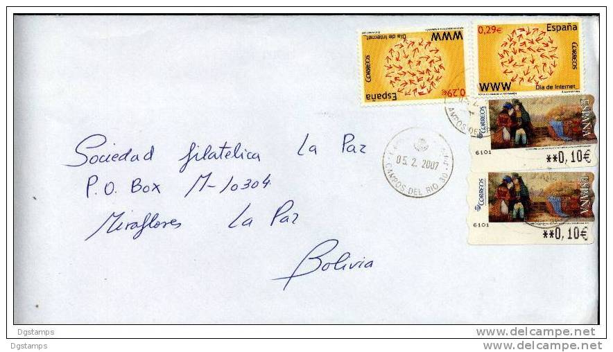 España 2007 ATM Yv122 Sammer Gallery "Los Bombones..." I.Fomin. C/com Día De Internet. Circ. A Bolivia 2 Scan - Vignette [ATM]
