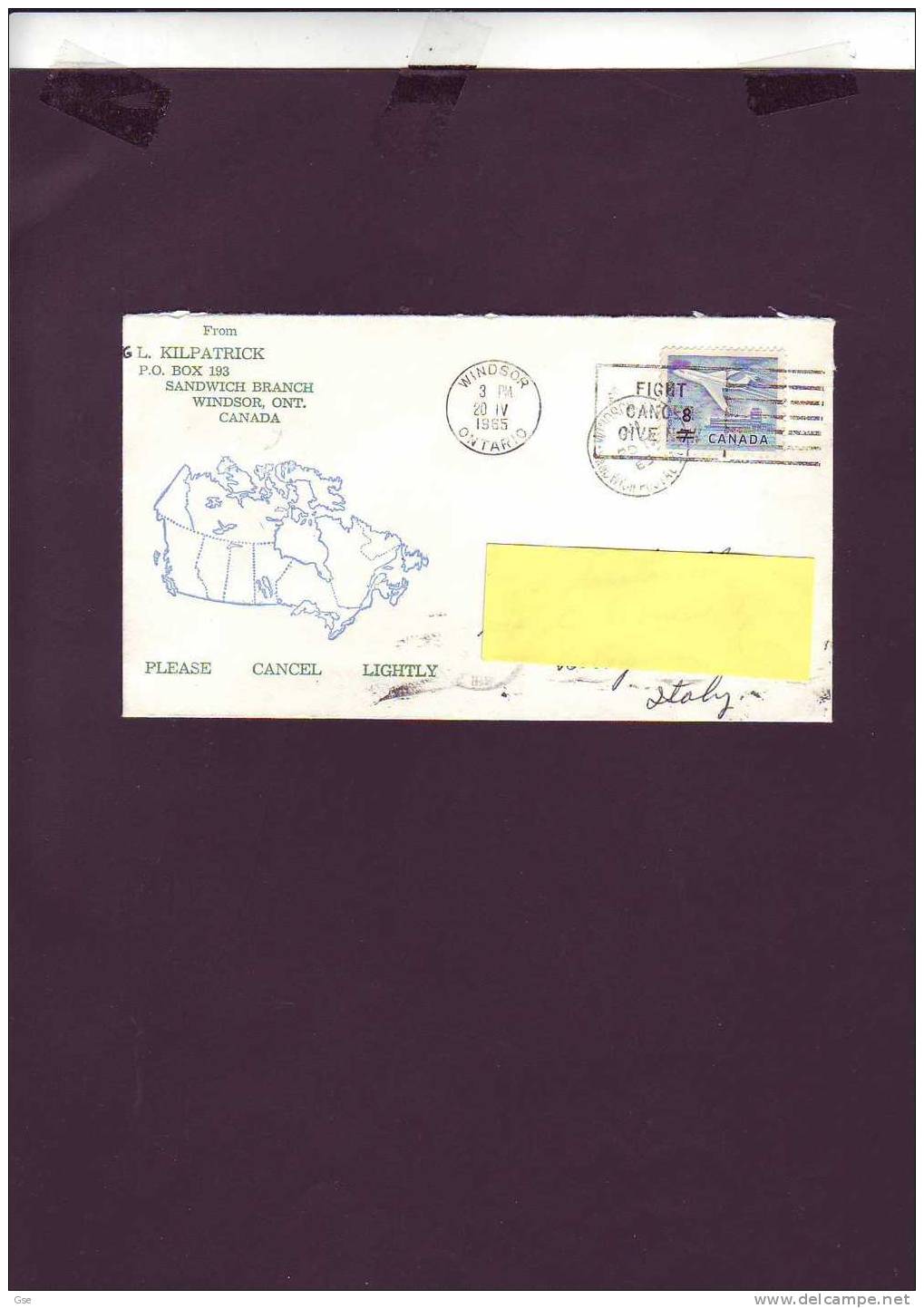 CANADA  1965  -  Lettera Per Italia - Soprastampato - Lettres & Documents