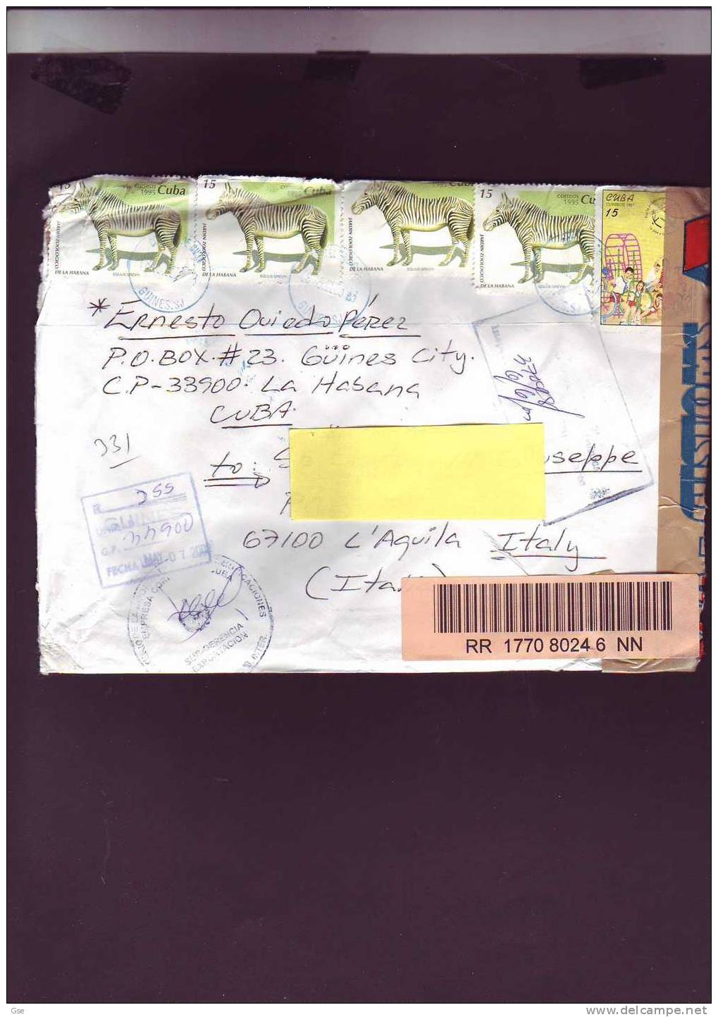 CUBA  2003 -  Raccomandata - Animali - Covers & Documents