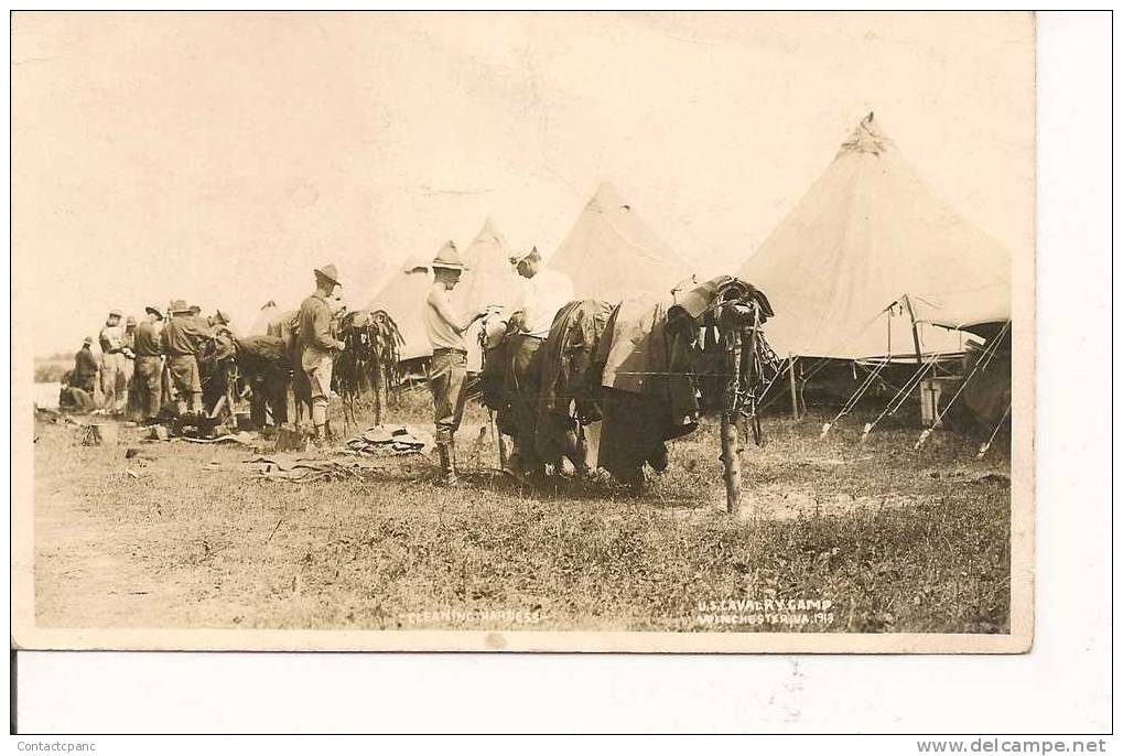 WINCHESTER  :  U.S. Cavalry   1913  - Cleaning  Harness ( Carte Photo ) - Sonstige & Ohne Zuordnung
