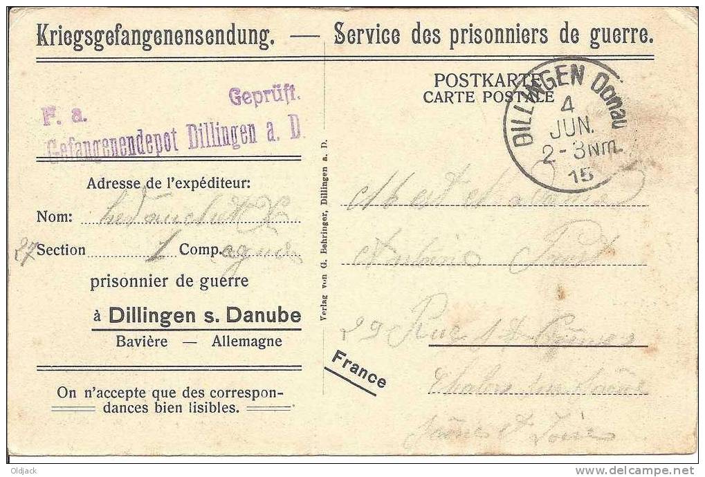 Allemagne - Kriegsgefangenensendung - Dillingen - Service Des Prisonniers De Guerre - Dillingen