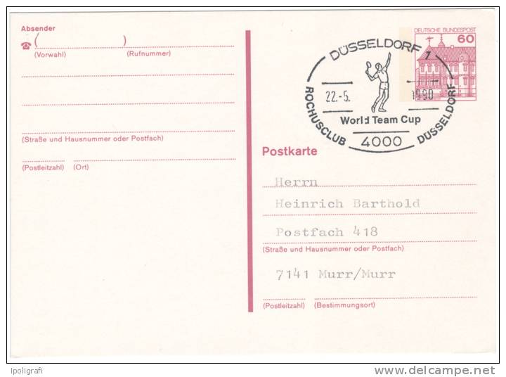 Germany - 1990 - Special Cancellation - Düsseldorf, World Team Cup, Tennis - 22-5-90 Circulated - Tenis