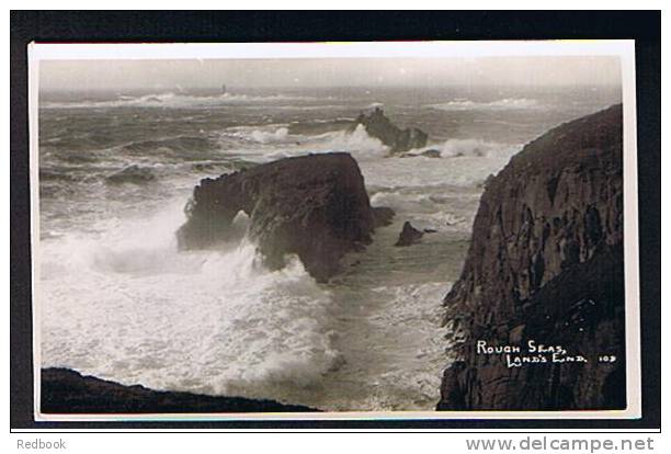 RB 705 - Early Hawke ? Real Photo Postcard  - Rough Seas Land's End Cornwall - Land's End