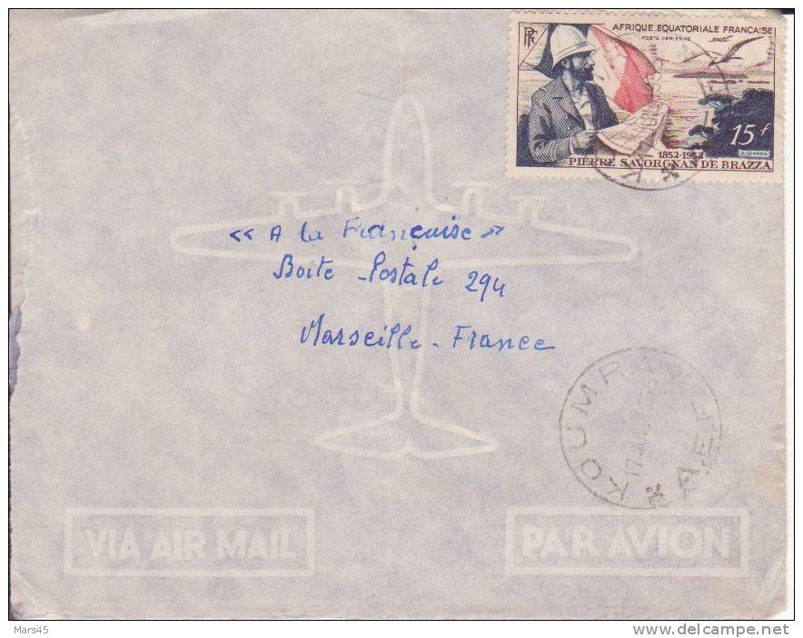 Koumra (petit Bureau) Tchad Afrique Colonie Française Lettre Par Avion Pour Marseille Marcophilie - Brieven En Documenten