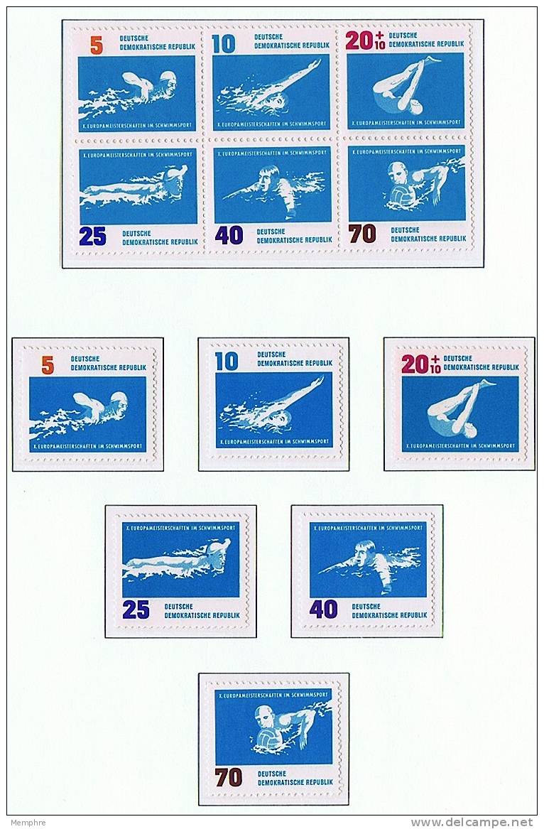 1962  Swimming Championships   Mi Nr 907-912   Block Of 6 Different And Single Stamps  ** MNH - Ungebraucht