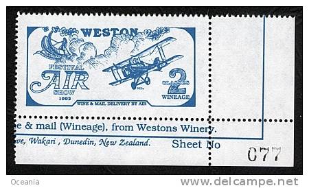 New Zealand Wine Post Dunedin Airshow 1992 With Sheet Number. - Other & Unclassified