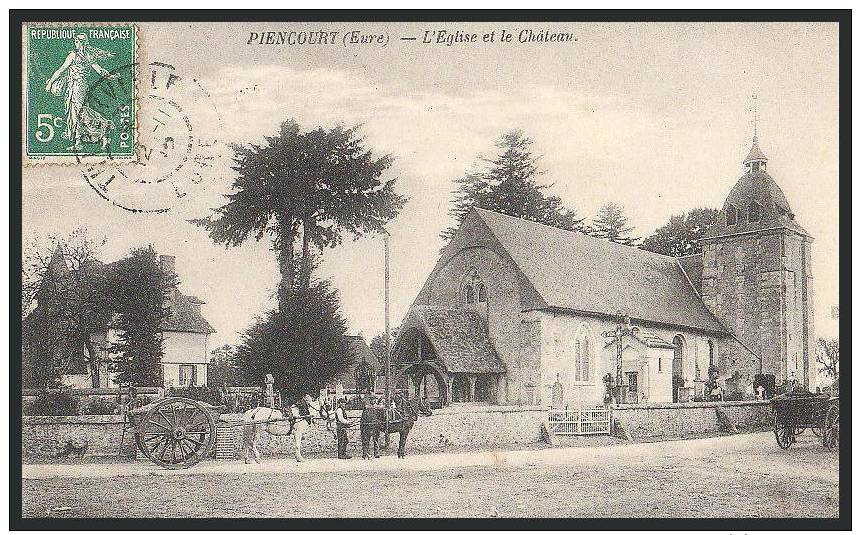 27 PIENCOURT  Belle Vue Animée Attelage Devant  L' EGLISE Son CIMETIERE Le CHATEAU - Autres & Non Classés