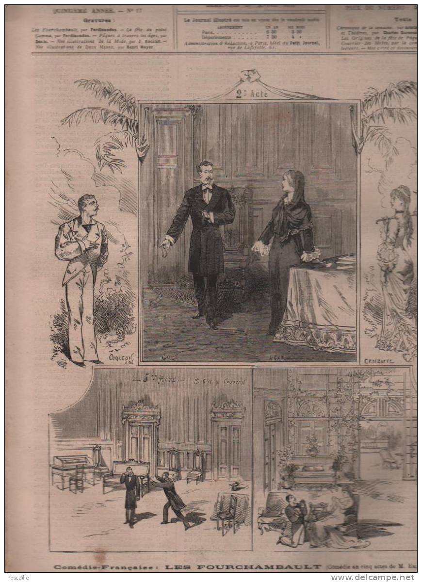 LE JOURNAL ILLUSTRE 21 04 1878 - THEATRE EMILE AUGIER - PAQUES - ECOLE POLYTECHNIQUE - 1850 - 1899