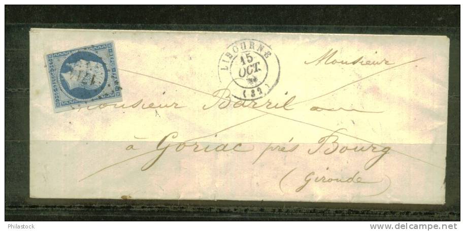 FRANCE N° 10 Obl. S/Lettre Entiére (timbre Défectueux) - 1852 Louis-Napoléon