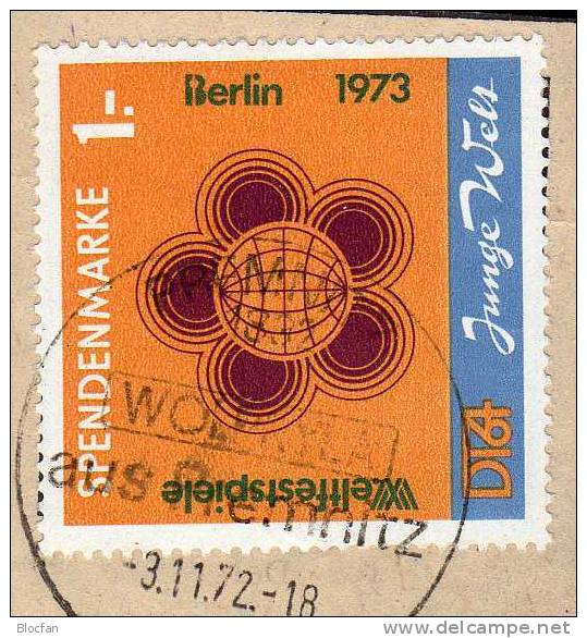 Weltfestspiele Berlin Sonderwert 1973 DDR Spenden-Marke Michel #1 O 90€ Offizielle Postkarte Mit DV 1.Runde Orange Rar - Sonstige & Ohne Zuordnung