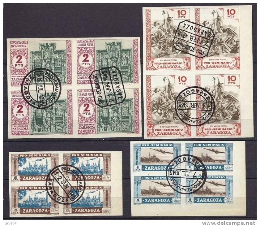 SERIE COMPLETE DE TIMBRES DE BIENFAISANCE- ESPAGNE- LES 13 BLOCS DE 4 TIMBRES NON-DENTELÉS- 1945 - Wohlfahrtsmarken