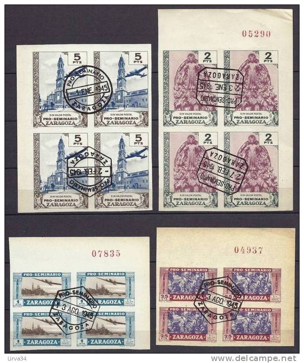 SERIE COMPLETE DE TIMBRES DE BIENFAISANCE- ESPAGNE- LES 13 BLOCS DE 4 TIMBRES NON-DENTELÉS- 1945 - Liefdadigheid