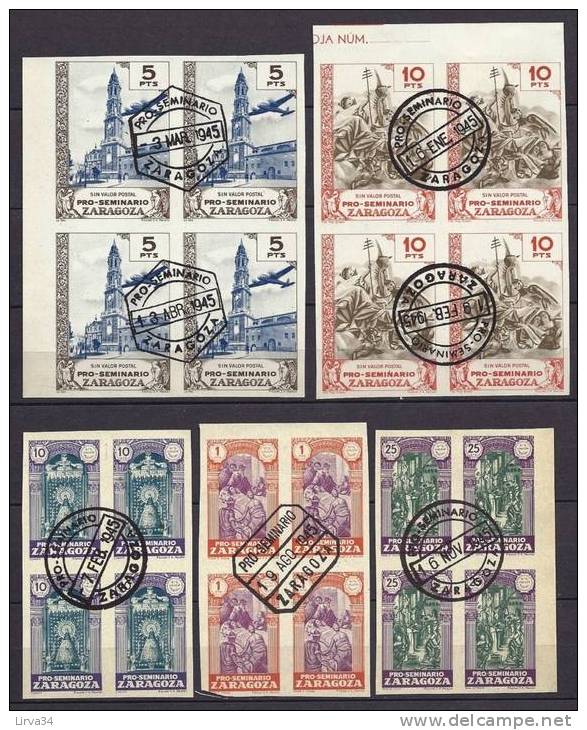 SERIE COMPLETE DE TIMBRES DE BIENFAISANCE- ESPAGNE- LES 13 BLOCS DE 4 TIMBRES NON-DENTELÉS- 1945 - Charity