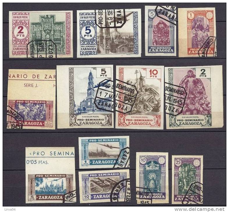 SERIE COMPLETE DE TIMBRES DE BIENFAISANCE- ESPAGNE- LES 13 TIMBRES NON-DENTELÉS- 1945 - Wohlfahrtsmarken