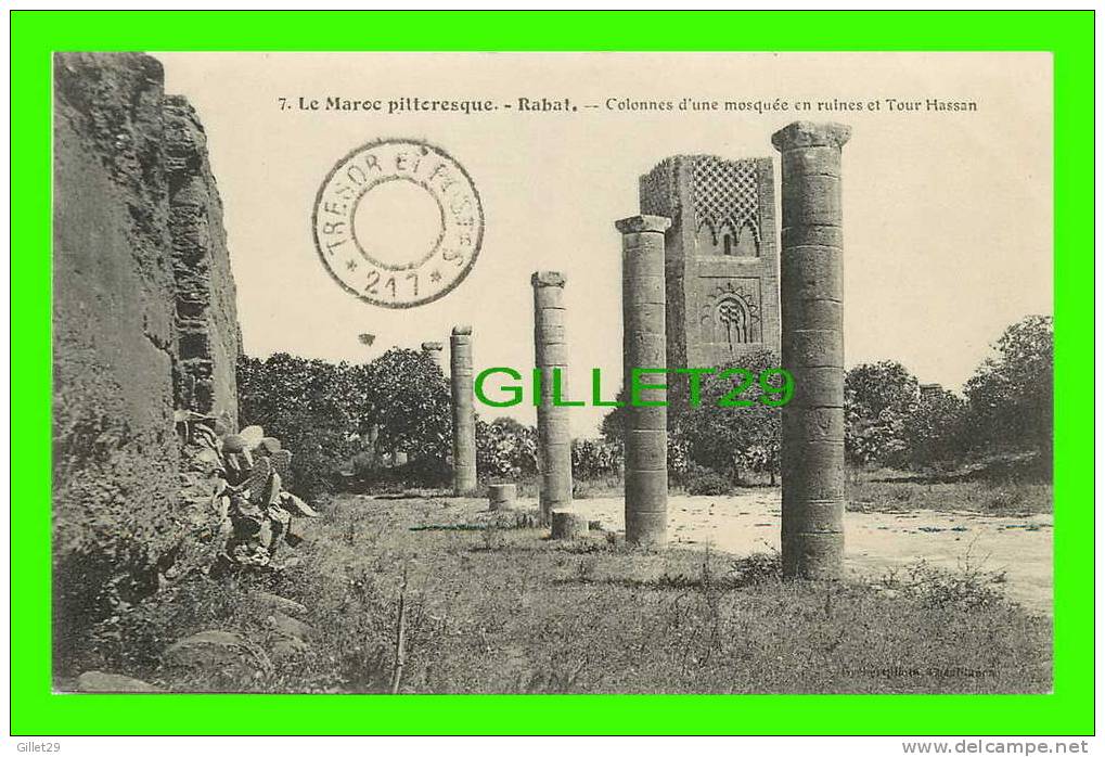 RABAT, MAROC - COLONNES D´UNE MOSQUÉE EN RUINES ET TOUR HASSAN - - Rabat