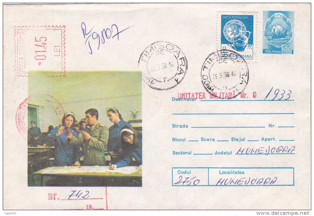 Very Rare Meter Mark 1,45 Lei Registred Cover Stationery 1988 CENSORED Ministerul Apararii Nationale Romania. - Lettres & Documents