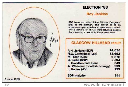 ELECTION 83 - N°5 - Roy JENKINS - Glasgow Hillhead  Result, -  Tirage Limite (22161) - Politieke Partijen & Verkiezingen