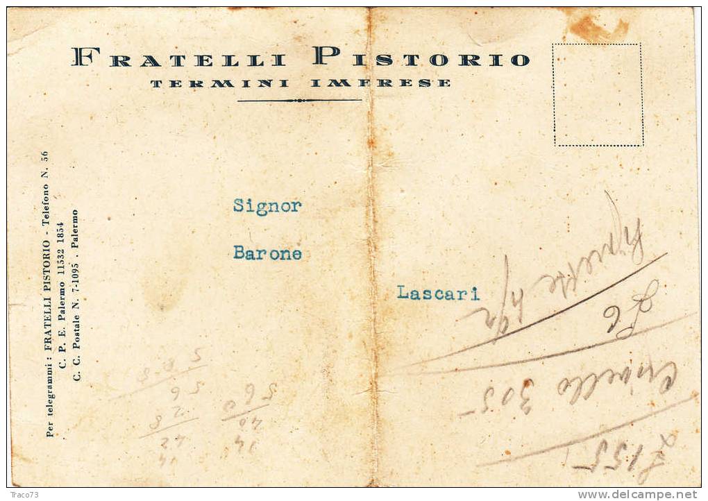 TERMINI IMERESE - Card / Cartolina Pubblicitaria (Fratelli Pistorio) 1930 / 40? - Publicité