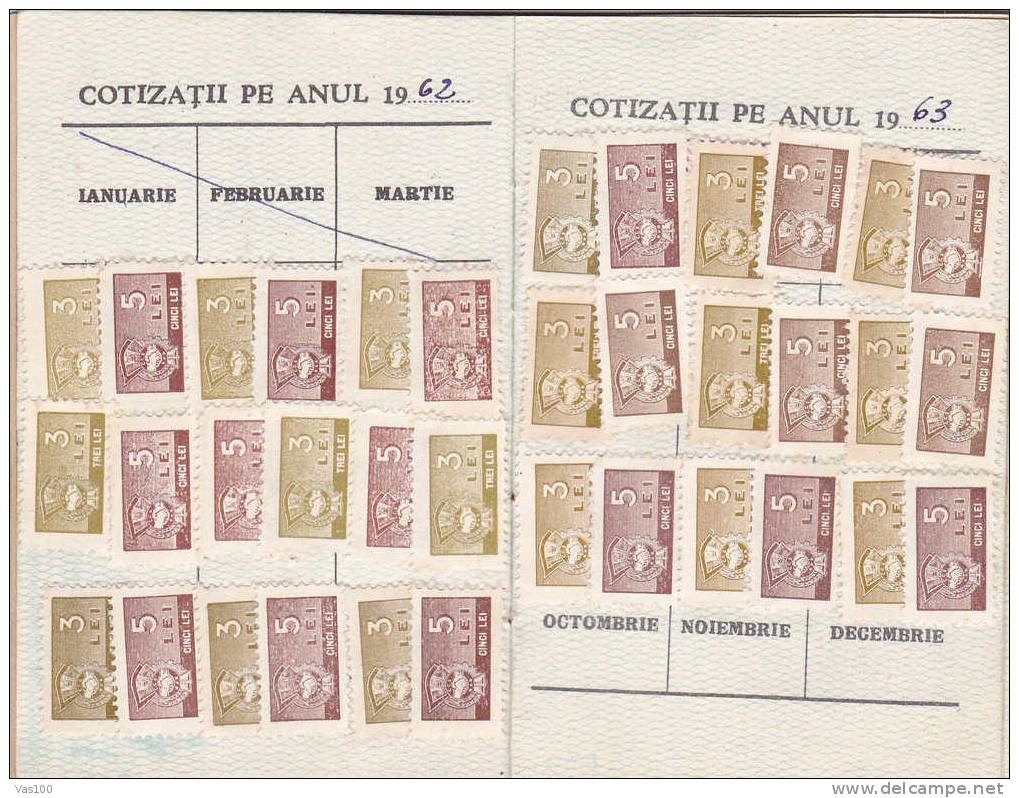 Stamps For Union Membership Card Union 36 Fiscaux Stamps 1962-63 Romania. - Fiscales