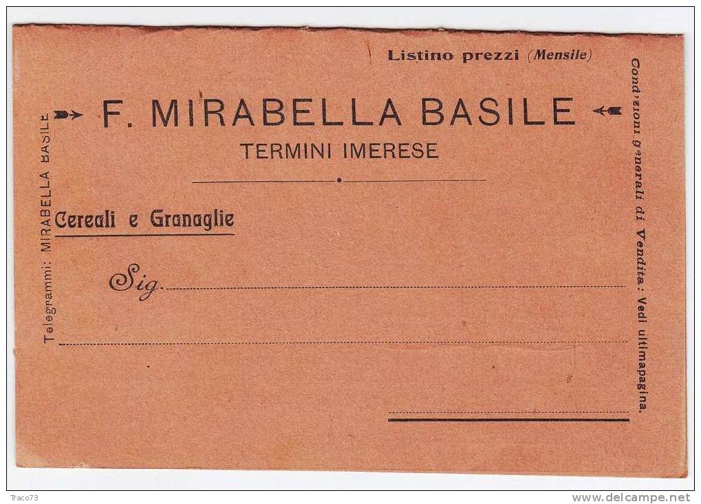 TERMINI IMERESE - Card / Cartolina Pubblicitaria (CEREALI E GRANAGLIE - F. Mirabella Basile)  - 1910 - Reclame