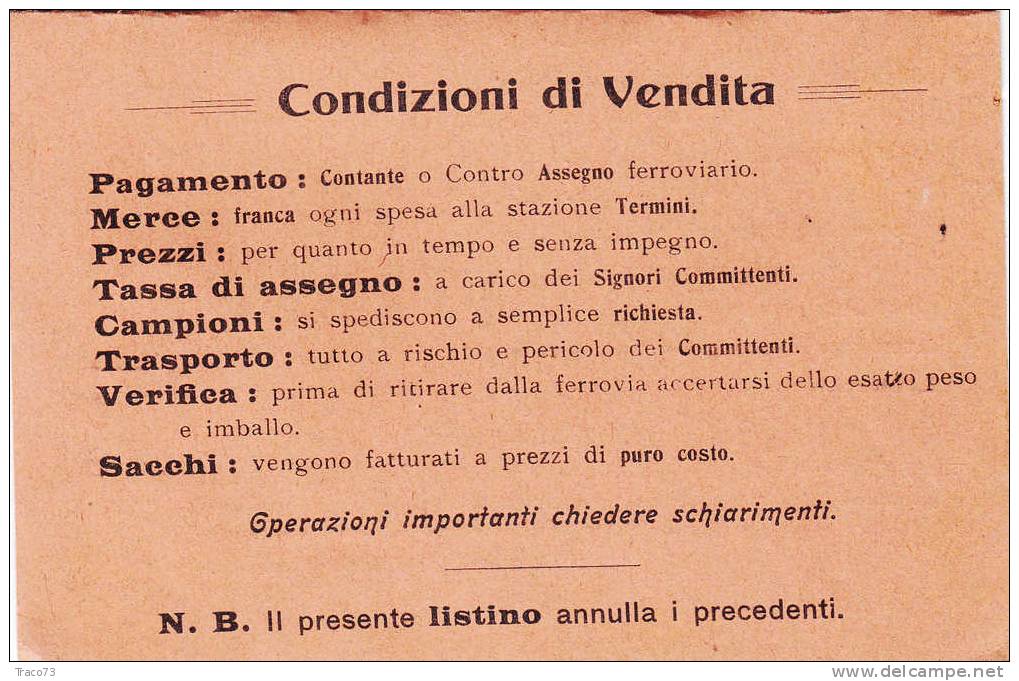TERMINI IMERESE - Card / Cartolina Pubblicitaria (CEREALI E GRANAGLIE - F. Mirabella Basile)  - 1910 - Reklame