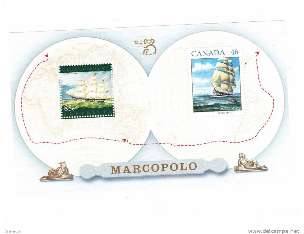 M)1988 JOINT ISSUE CANADA-AUSTRALIA  WORLD MAP, MARCOPOLO SHIP AND ITS ROUTE - Neufs