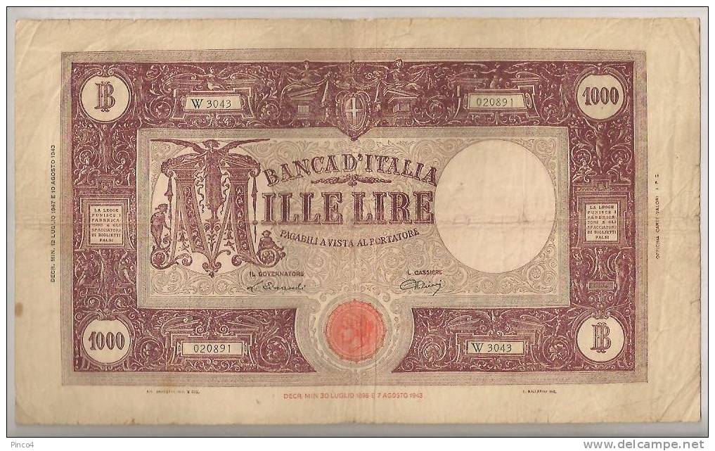 REPUBBLICA ITALIANA 1000 LIRE BARBETTI 12 - 07 - 1947 - 1000 Liras