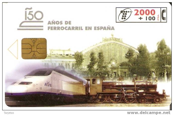 CP-123 TARJETA TREN 150º FERROCARRIL EN ESPAÑA TIRAJE 100000 (TRAIN-ZUG) - Commemorative Advertisment