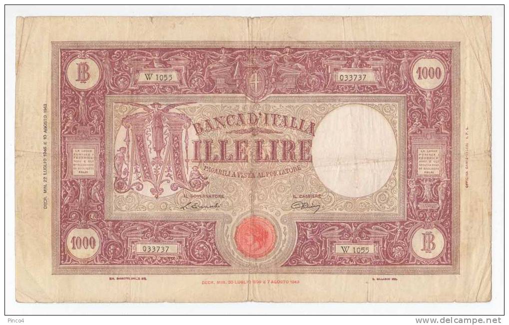 REPUBBLICA ITALIANA 1000 LIRE BARBETTI 22 - 07 - 1946 - 1.000 Lire