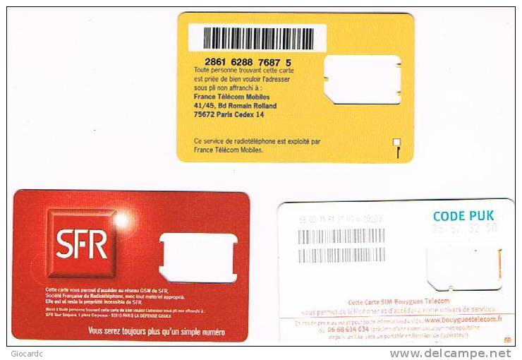 FRANCIA (FRANCE) -        (SIM GSM) - LOT OF 3:  OLA ITINERIS, SFR, BOUYGUES -   USED° WITHOUT CHIP  -  RIF. 5471 - Mobicartes: Móviles/SIM)
