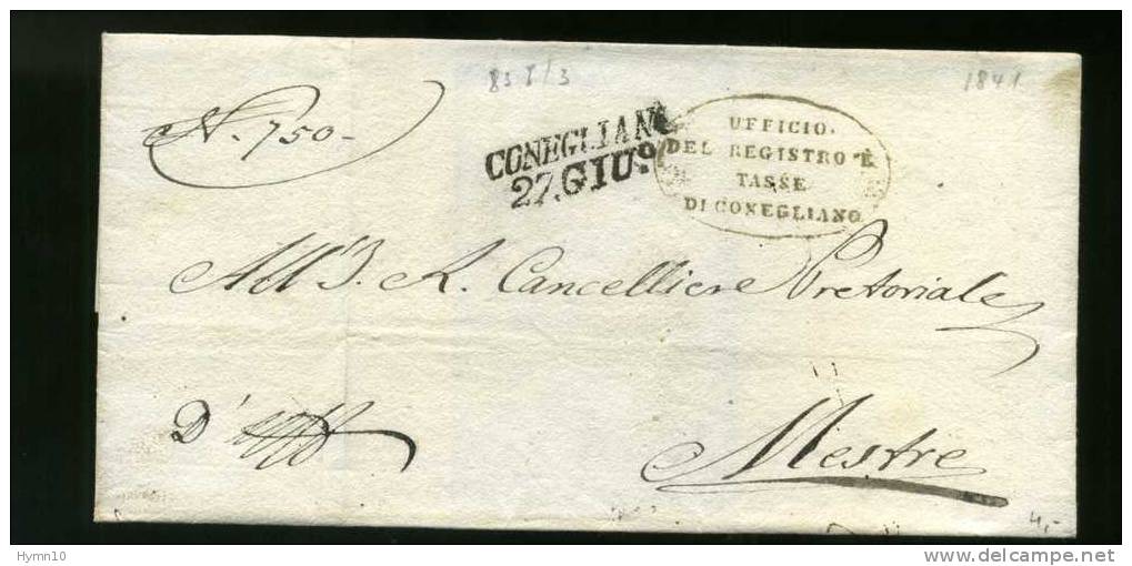 MC48-VENETO 1841 Coperta CONEGLIANO-MESTRE-bollo UFFICIO REGISTRO-lineare Datario Partenza - 1. ...-1850 Prefilatelia