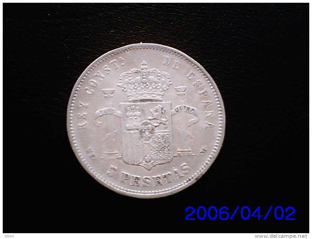 SPAGNA - SPAIN  5  PESETAS  ARGENTO ALFONSO XIII   ANNO 1889 - Monete Provinciali