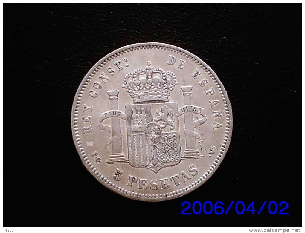 SPAGNA - SPAIN  5  PESETAS  ARGENTO ALFONSO XIII   ANNO 1894 - Monnaies Provinciales