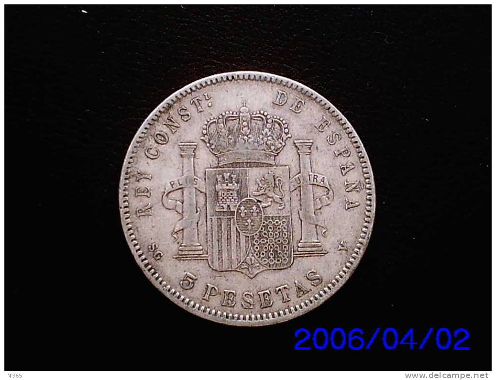 SPAGNA - SPAIN  5  PESETAS  ARGENTO ALFONSO XIII   ANNO 1898 - Monedas Provinciales