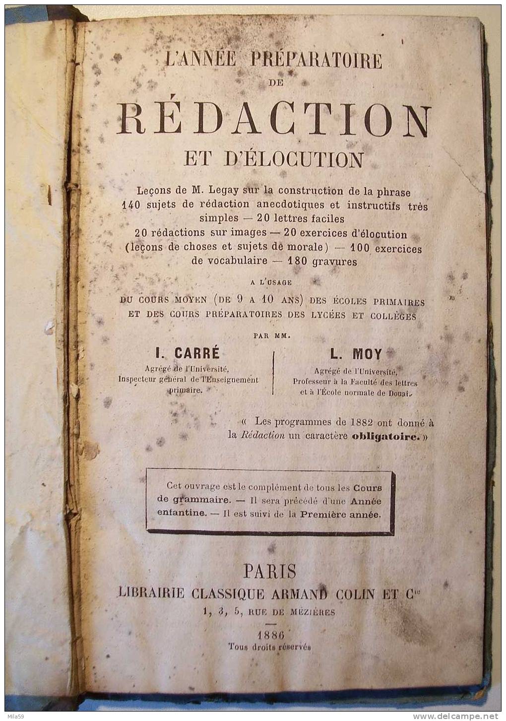 L´année Préparatoire De Rédaction Et D´élocution. 1886. - 6-12 Anni