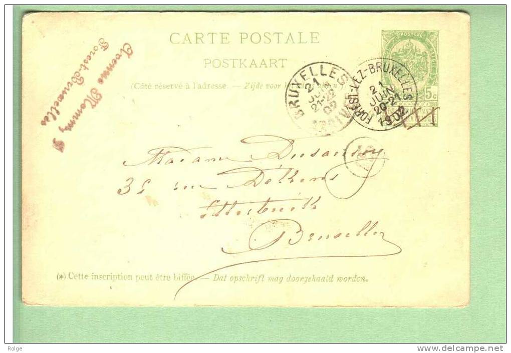 Br-2478 PW   21 JUIN 1902    FOREST LEZ BRUXELLES      Naar  ETTERBEEK - Postcards 1871-1909