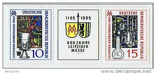 1964  Leipzig Fair  Strip Of 2 Stamps + 1 Label    Mi Nr 1052-3  ** MNH - Ungebraucht