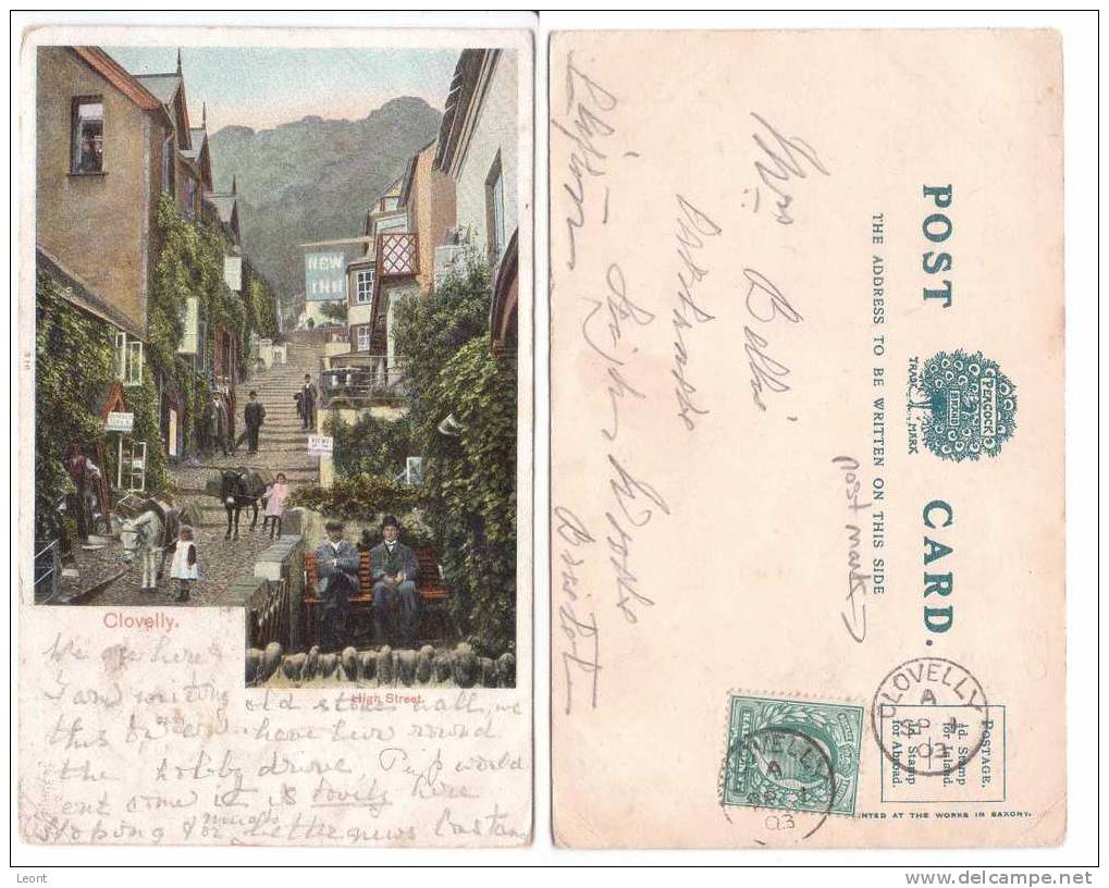 ENGLAND - Devon - Clovelly - High Street - Stairs, Donkey - 1903 - Clovelly