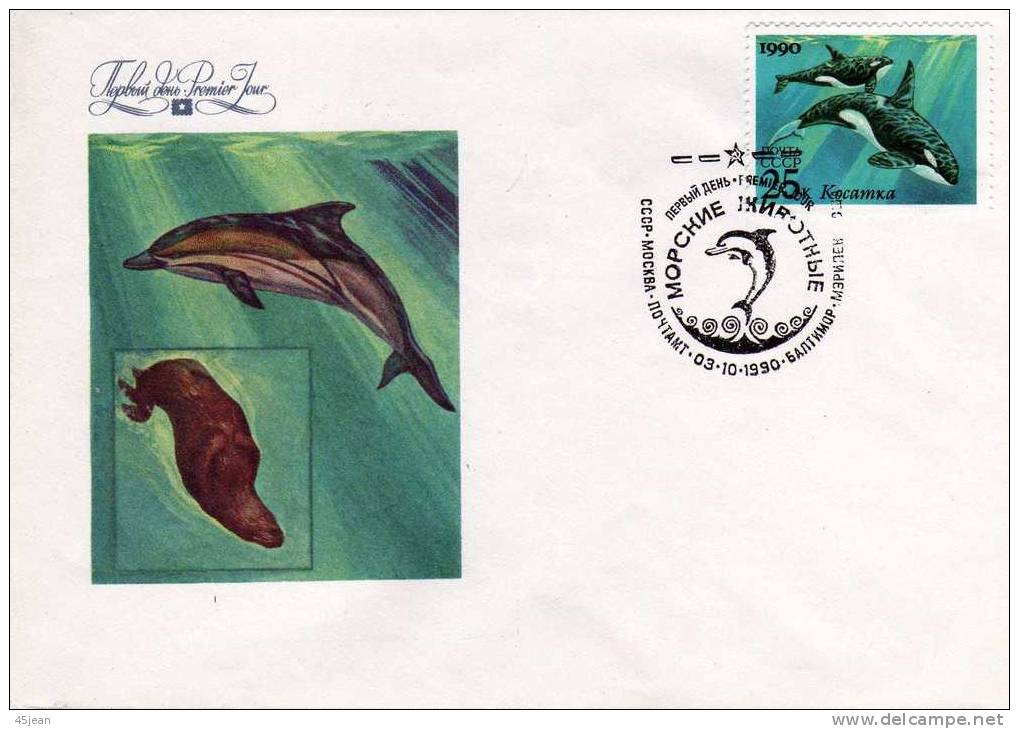 Russie: 1990 Jolie Lettre Timbre Et Illustration Dauphins Et Orque - Dolphins