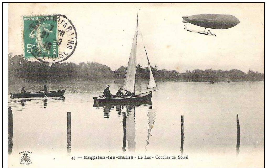 ENGHIEN -LES-BAINS :Dirigeable "Clément-Bayard"au Dessus Du Lac,Bateaux. - Enghien Les Bains