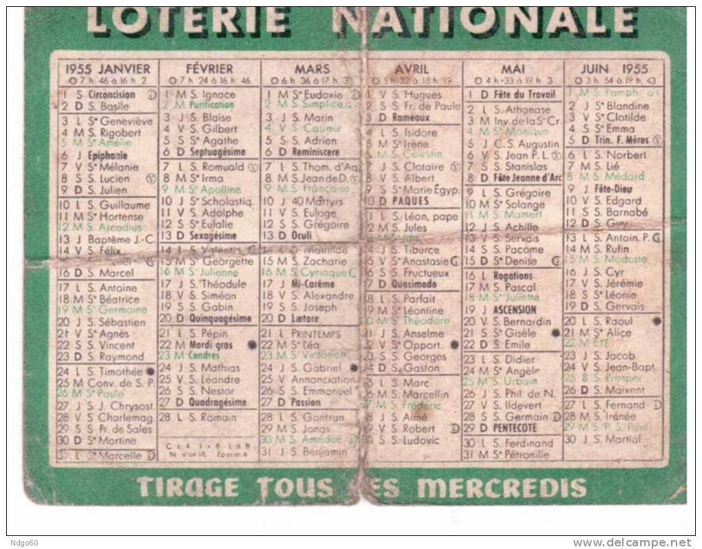 Calendrier Loterie Nationale 1955 - Klein Formaat: 1941-60