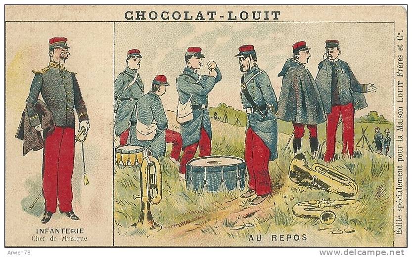 Chromo Chocolat Louit Bordeaux Armee Infanterie Au Repos - Louit