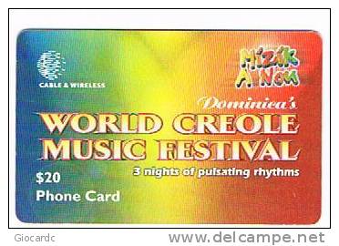 DOMINICA - CABLE & WIRELESS CHIP  -  1998   WORLD CREOLE MUSIC FESTIVAL  - USATA (USED)  -  RIF. 1040 - Dominique