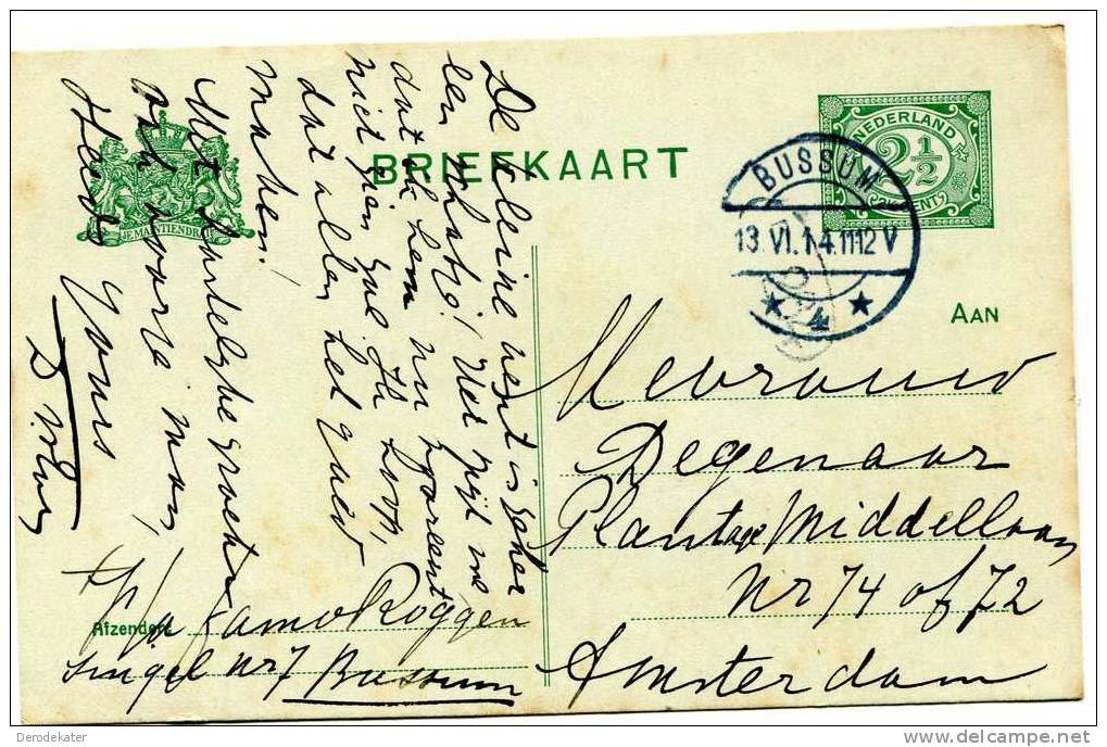 Briefkaart Nederland 2,5 Cent. Bussum 1914. 264. Gelopen. Goede Staat ! - Postal Stationery